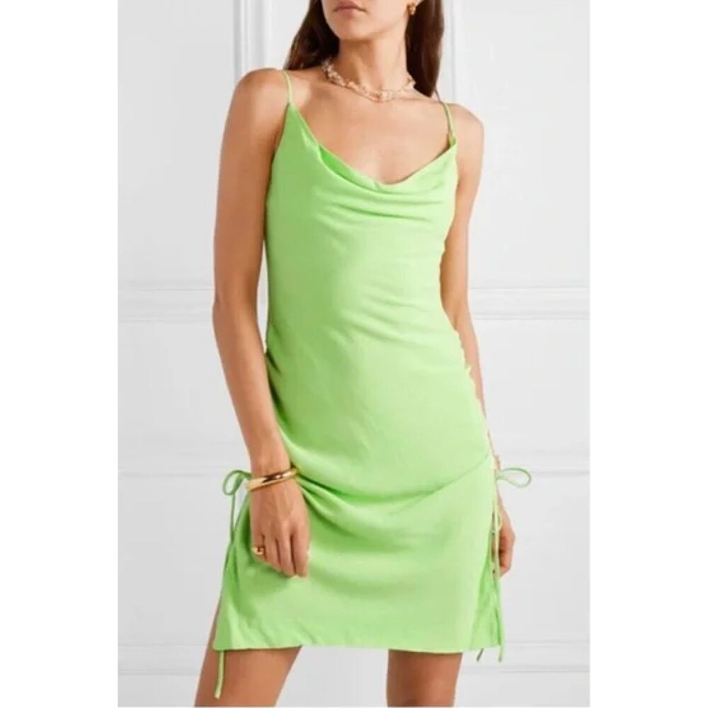 STAUD Tarte Ruched Crepe Mini Dress Lime Green Sz 4